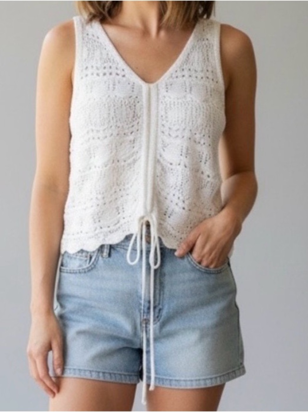 Jessica Simpson White Crochet Tie-Front Camisole